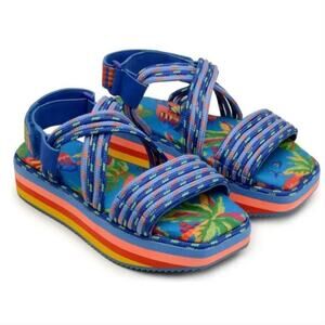 NEW $230 FARM RIO Blue Macaw Platform Sandal Strappy